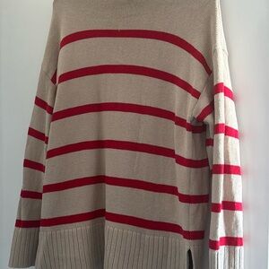 Old Navy Red and Tan Striped Turtleneck Sweater